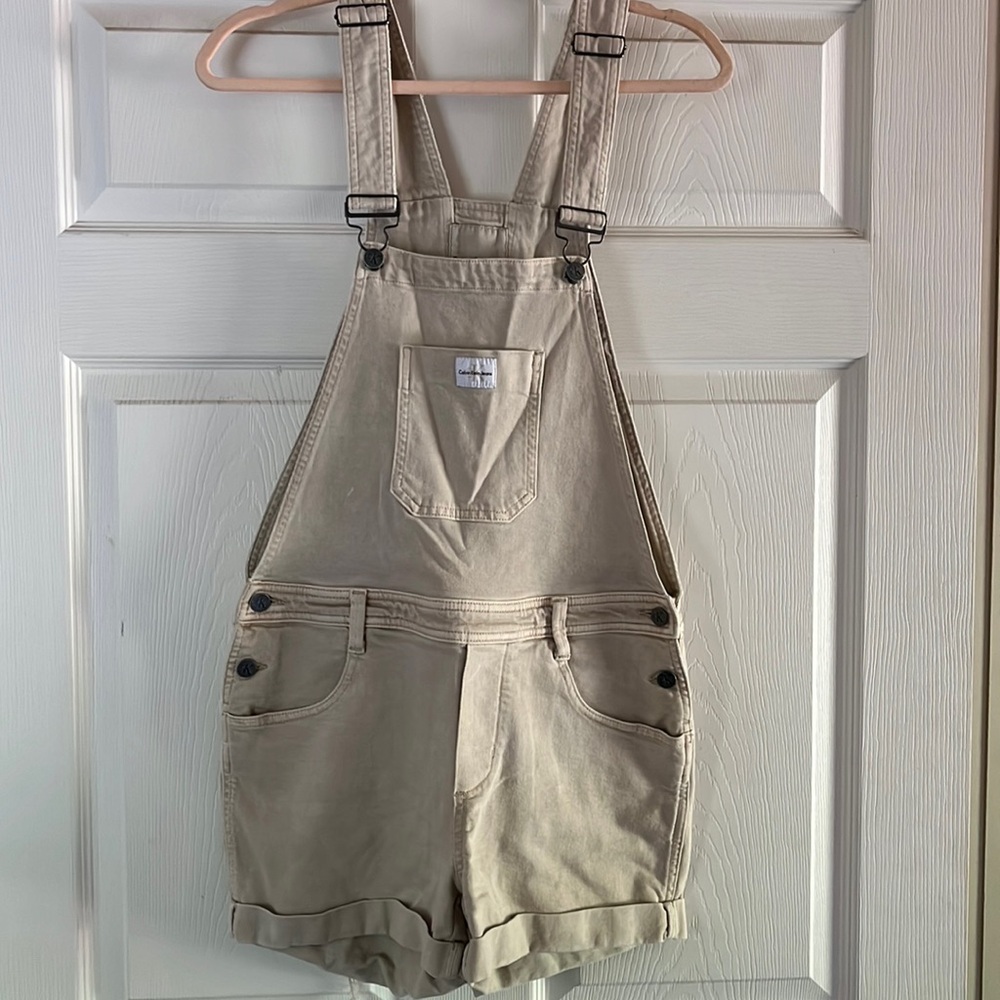 Y2K Calvin Klein Overall Shorts Women's Size XS Khaki Shortalls Carpenter